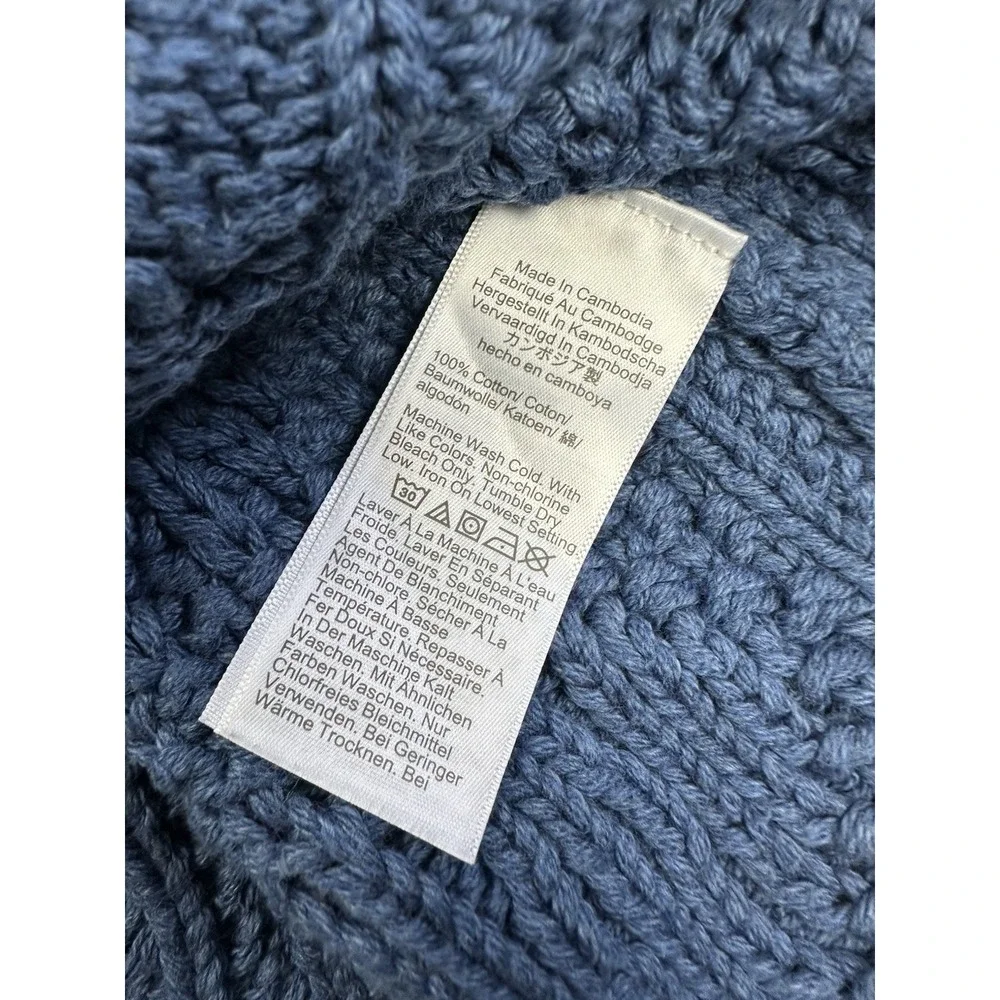 J.Crew Sweater Roll Neck Aran Cable Knit Fisherman Cotton Men Medium Blue Gorp